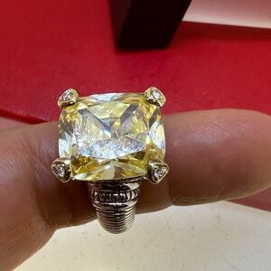 Judith Ripka JR TWO Collection SS & 18K Gold Yellow Quartz & Diamond Ring Size 7